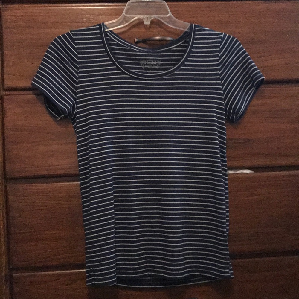 Navy with white strip scoop neck